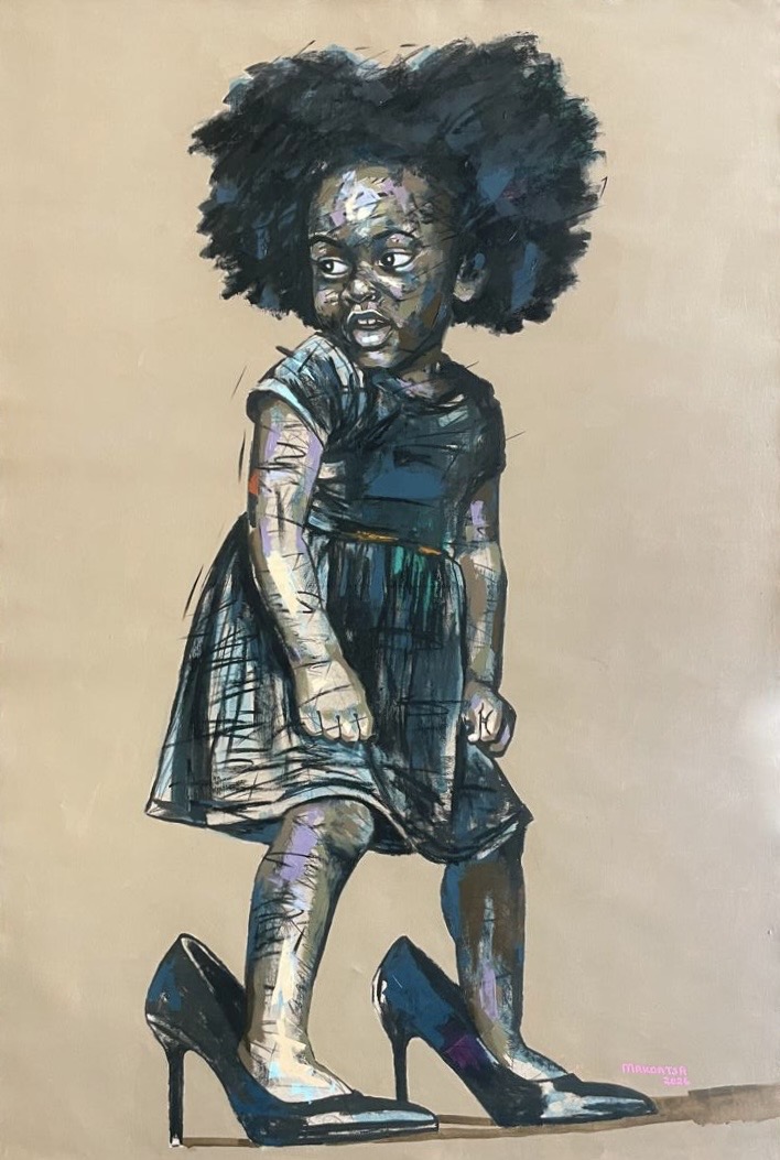 African Girl in heels artwork painting Teboho Makoatsa Future Fit II